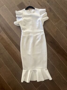 VENUS White Ruffle-Sleeve Midi Dress